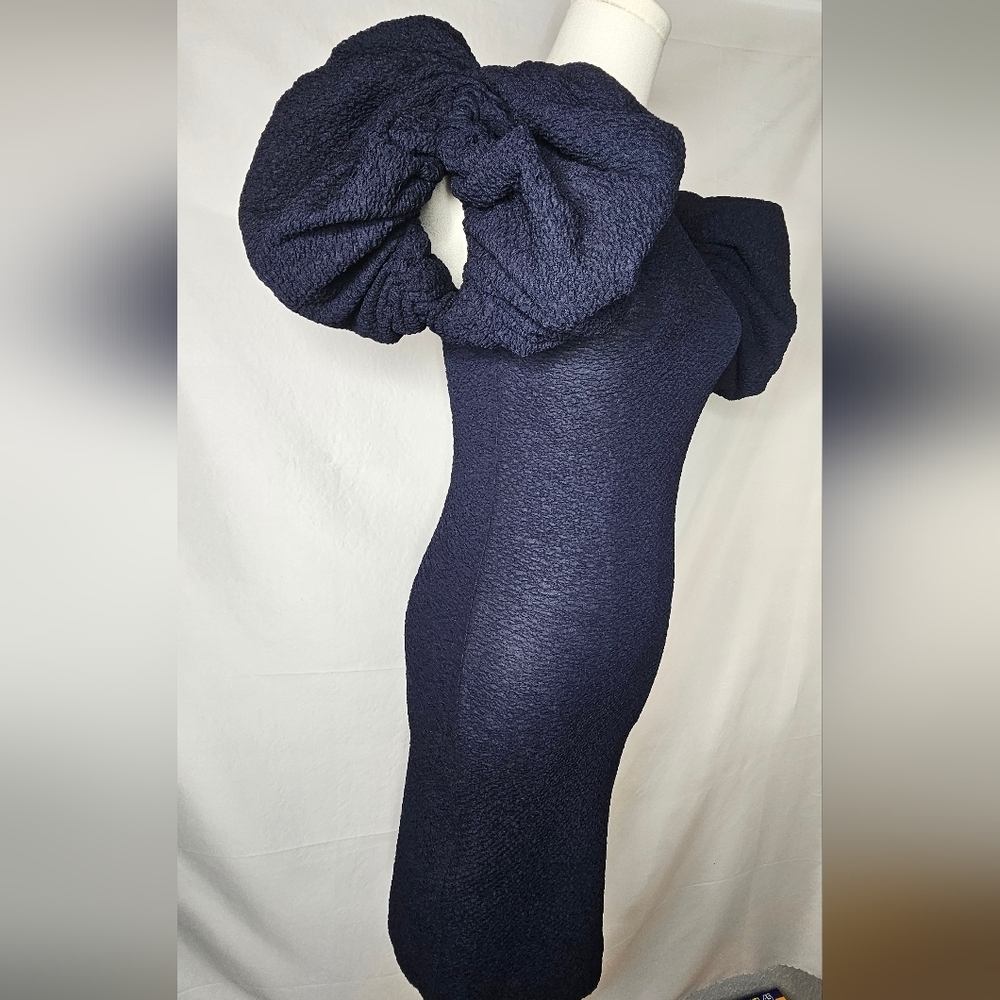 Rotate Birger Christensen Ruby Puff-Sleeve Mini Dress in Navy Blue Polyester - Picture 10 of 15